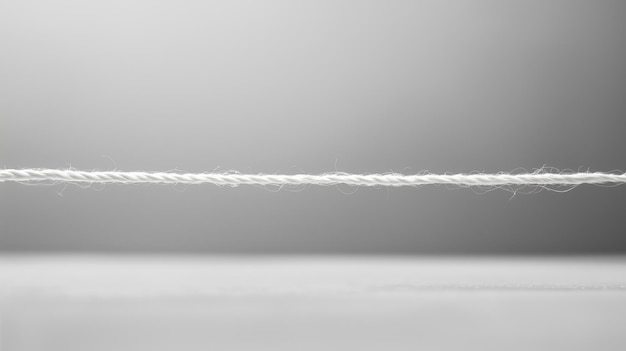 Photo a thin white rope stretched across a minimalist background in soft lighting for an artistic presentation