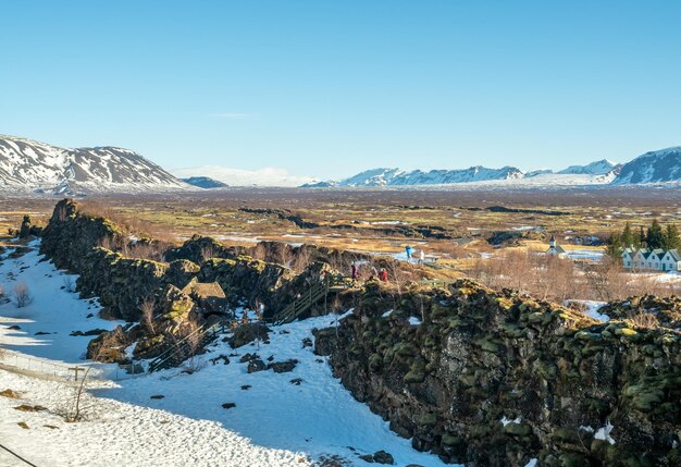 Thingvellir in Iceland is boundary between North American plate and Eurasian plate unique nature