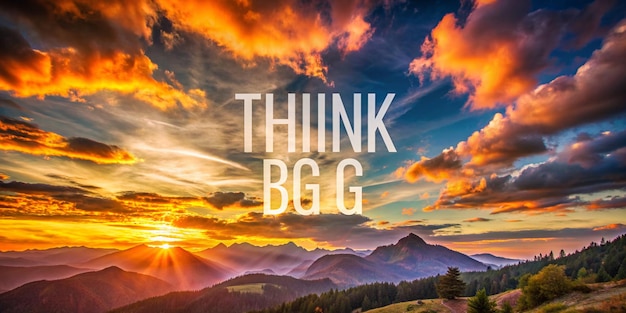 Photo think big text on mountains landscape sunset sky motivational think big text on mountains landscape at sunset dramatic sky motivational inspirational