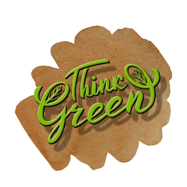 Think Green lettering icon watercolor background Ecological design Recycled eco zero waste lifestyle