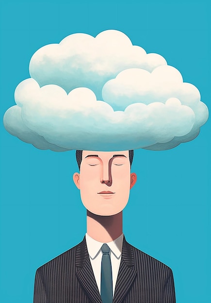 Photo think man concept communication illustration business bubble expression sign person worker male symbol problem character businessman cartoon young cloud vector