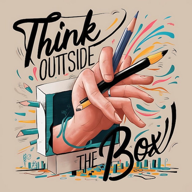 Think outside the box Motivational Quotes Illustrationtypography