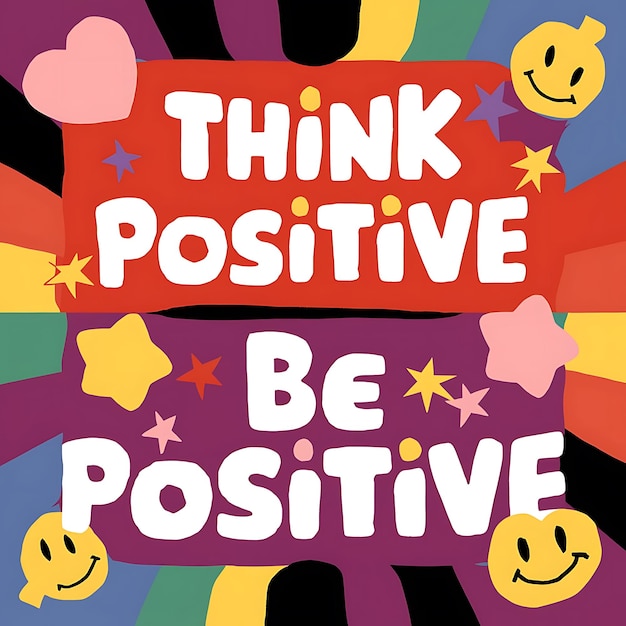 Photo think positive be positive colorful background and text tshirt design motivational quote illustration typography