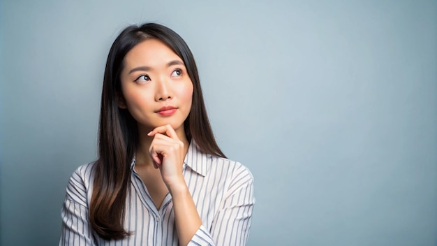 Photo thinking gesture of beautiful asian woman isolated on background