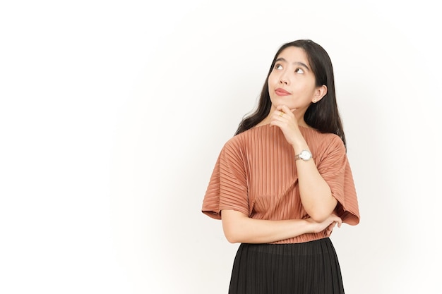 Thinking Gesture Of Beautiful Asian Woman Isolated On White Background