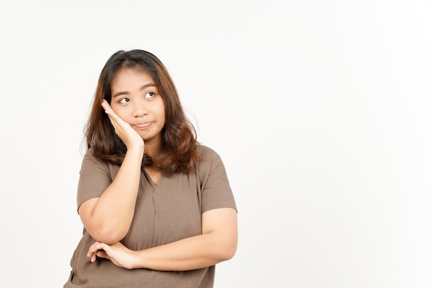 Thinking gesture of Beautiful Asian Woman Isolated On White Background