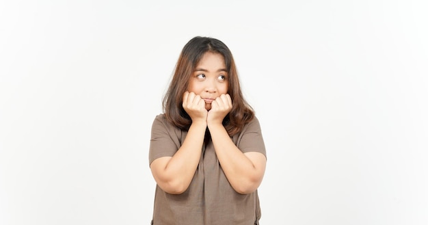 Thinking gesture of Beautiful Asian Woman Isolated On White Background