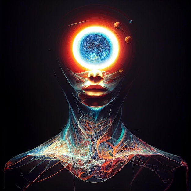 Third eye woman in astral projection illustration Enlightenment