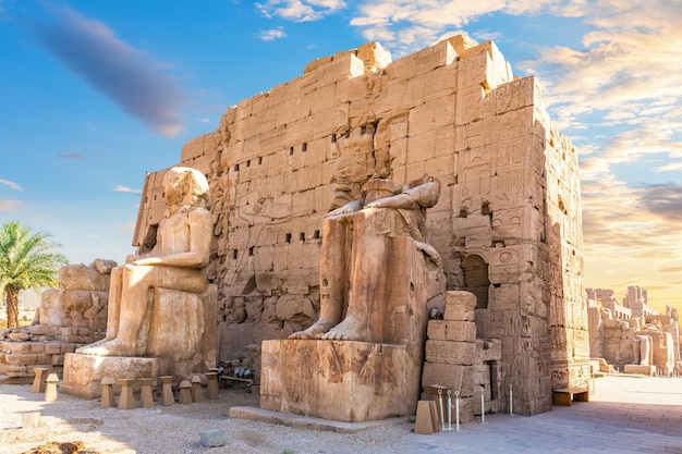 The third Pylon Facade and statues of Karnak Temple Luxor Egypt