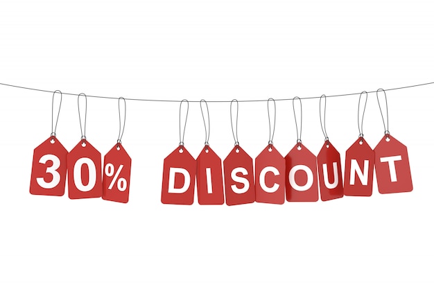 Thirty percent discount tag. 3D rendering.