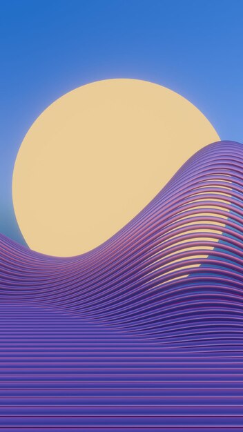 Photo this 3d animation features a minimalist design of retro waves with a sun offering a blend of modern