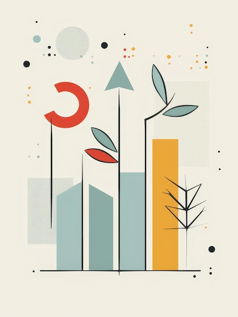 Photo this abstract illustration depicts growth and progress with a bar chart an upward arrow and s