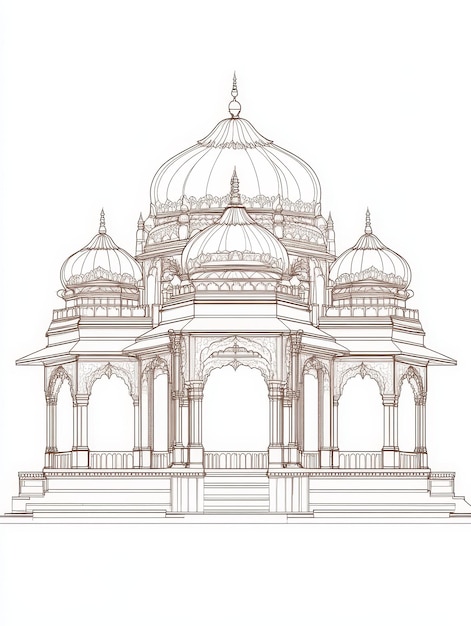 Photo this architectural illustration depicts a magnificent indian temple showcasing intricate detai