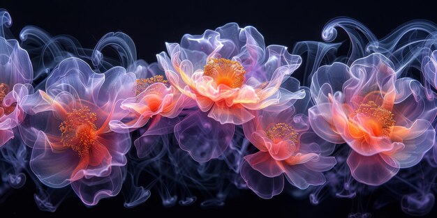 Photo this artistic creation features an elegant floral design paired with captivating smoke effects