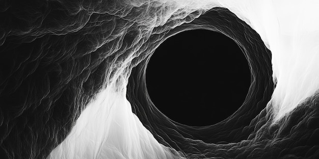 Photo this artistic piece showcases a monochromatic black hole against an intricate space backdrop