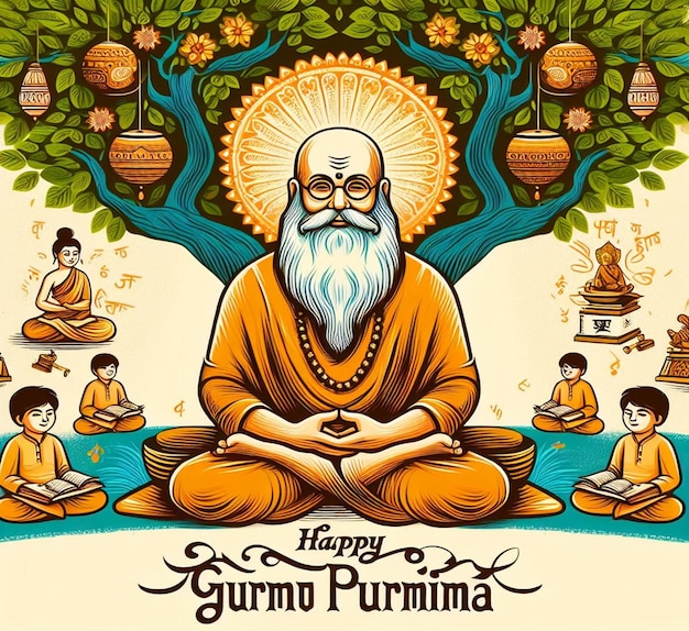 This attractive illustration is made for Guru Purnima festival