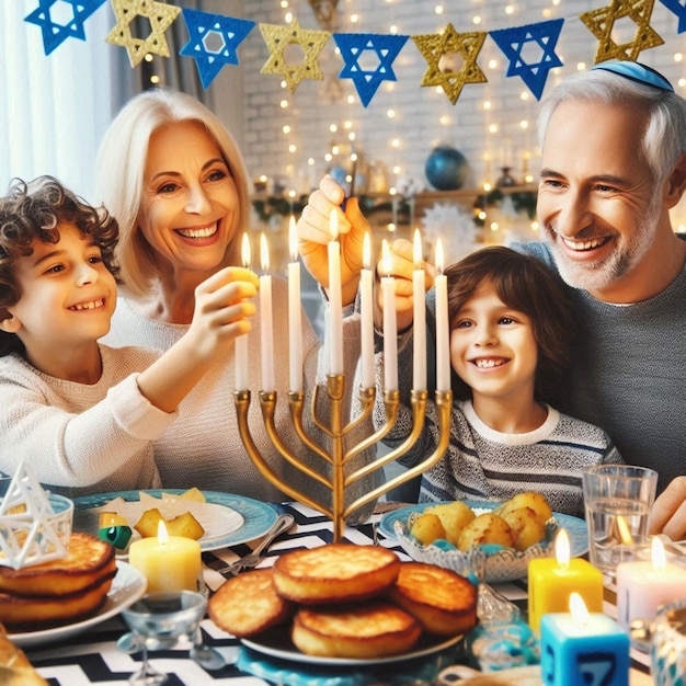 Photo this awesome design is made for the jewish religious festival of happy hanukkah