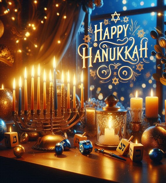 Photo this awesome design is made for the jewish religious festival of happy hanukkah