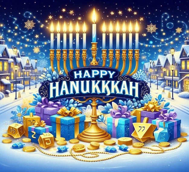 Photo this awesome design is made for the jewish religious festival of happy hanukkah