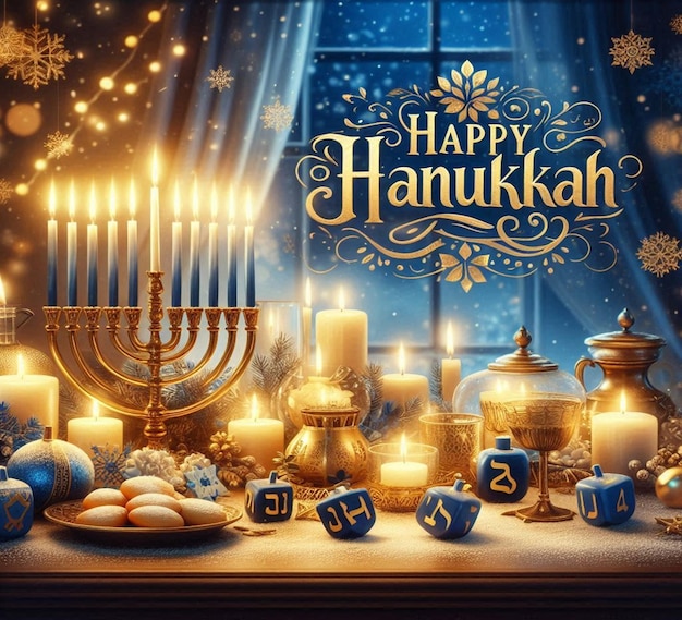 Photo this awesome design is made for the jewish religious festival of happy hanukkah