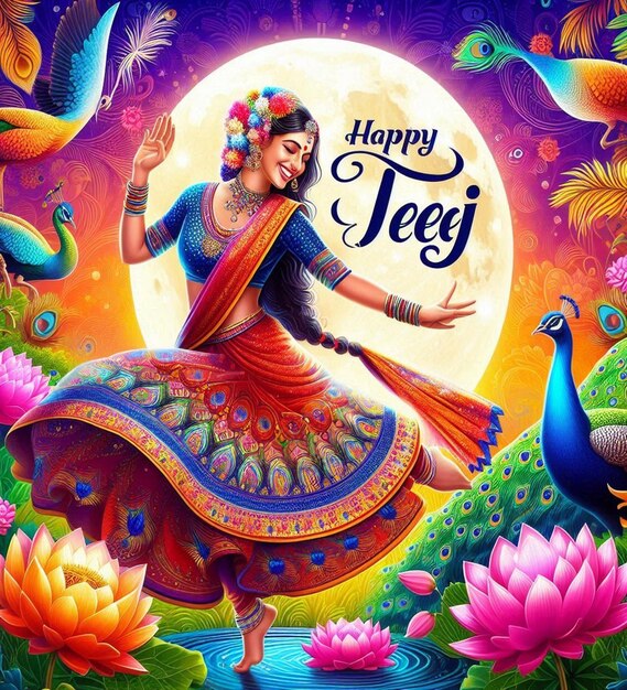 This beautiful design is designed for Hindu mythological event Happy Teej Festival