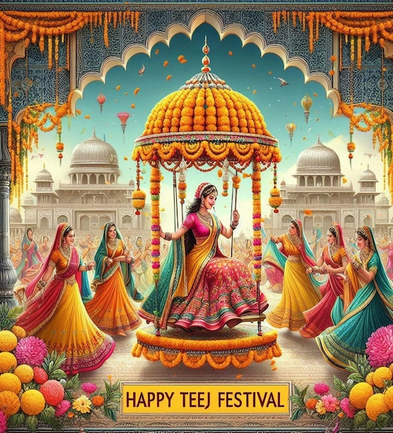 This beautiful design is designed for Hindu mythological event Happy Teej Festival