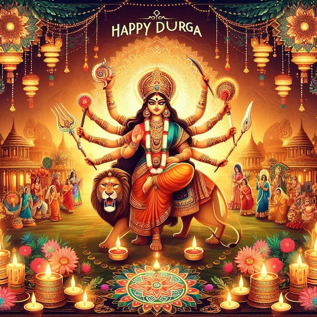 This beautiful illustration is illustrate for Hindu mythological event Happy Durga Puja