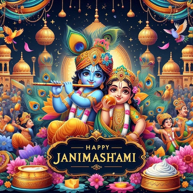 This beautiful illustration is illustrate for Hindu mythological event Happy Janmashtami