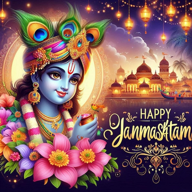 This beautiful illustration is illustrate for Hindu mythological event Happy Janmashtami