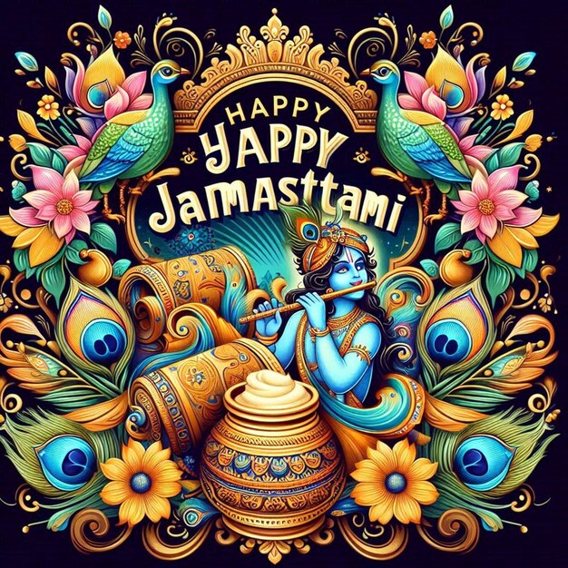 This beautiful illustration is illustrate for Hindu mythological event Happy Janmashtami