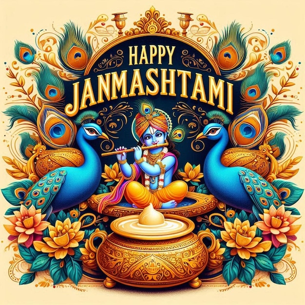 Photo this beautiful illustration is illustrate for hindu mythological event happy janmashtami