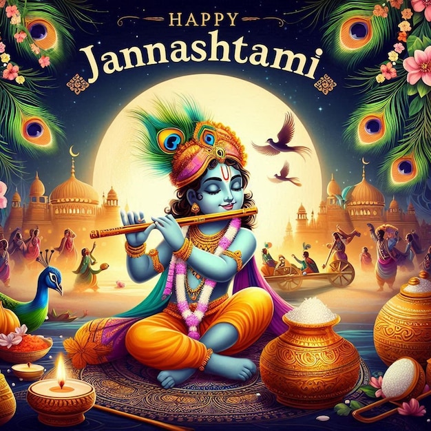 This beautiful illustration is illustrate for Hindu mythological event Happy Janmashtami