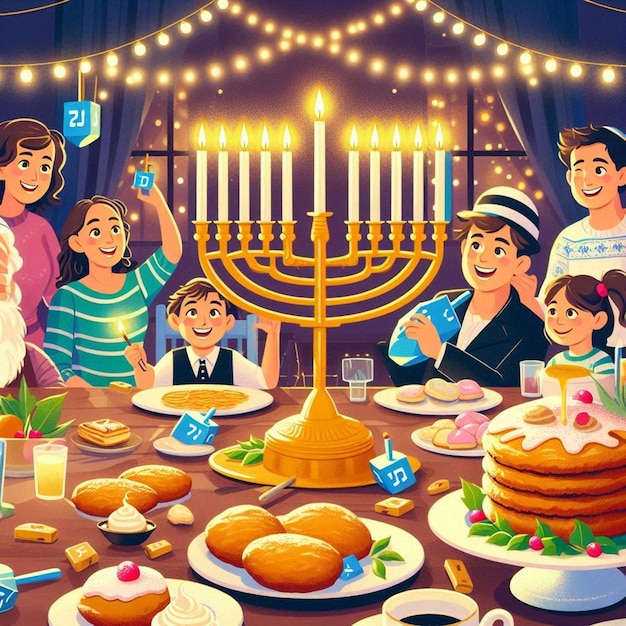 This beautiful illustration was created for the Jewish religious festival of Happy Hanukkah