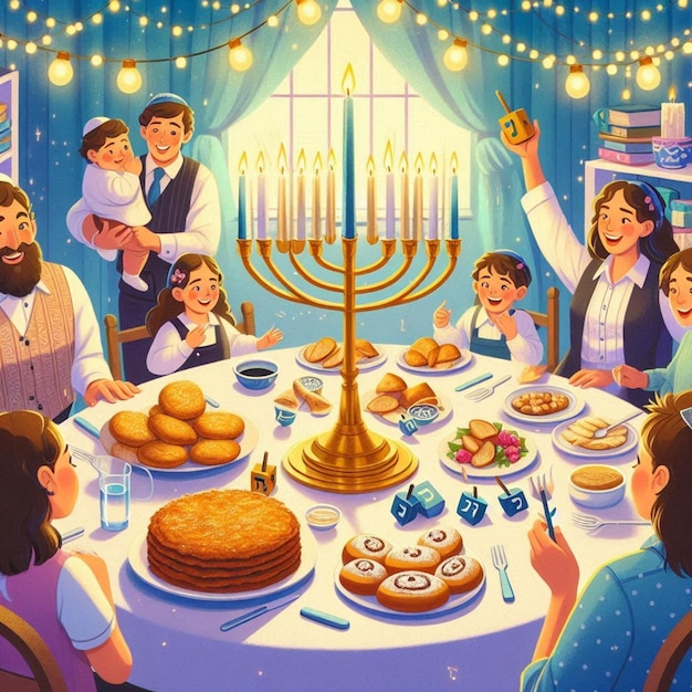 This beautiful illustration was created for the Jewish religious festival of Happy Hanukkah