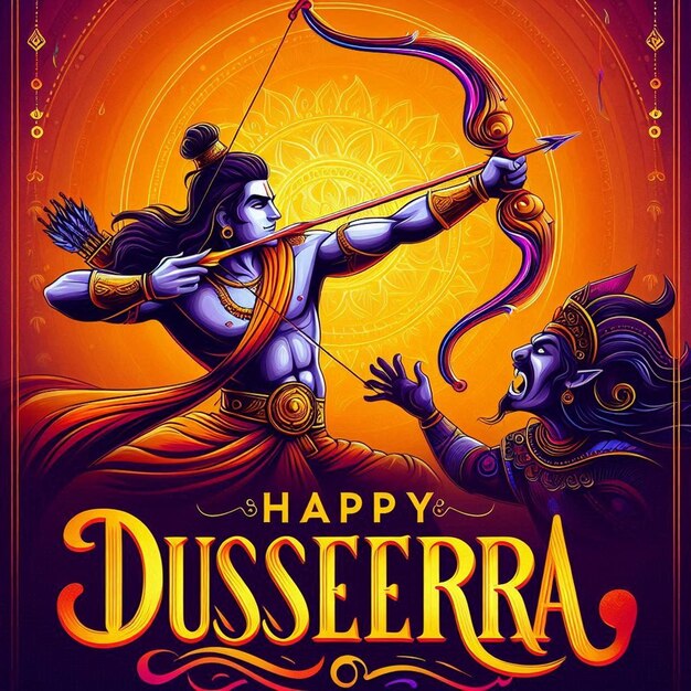 Photo this beautiful mythological design is created for happy dussehra festival