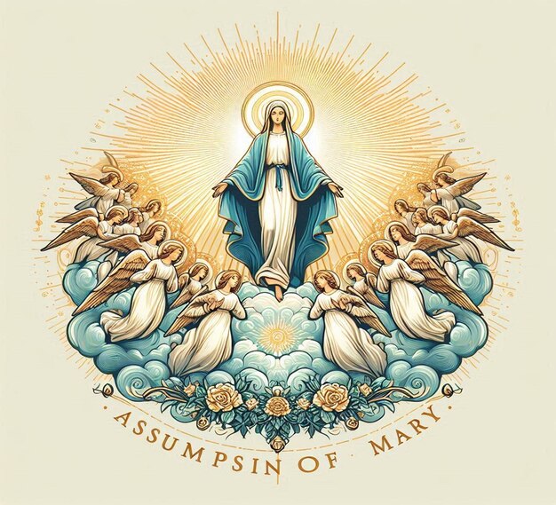 This beautiful mythological design is designed for Assumption of Mary