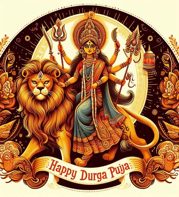 Photo this beautiful mythological illustration is created for happy durga puja and navratri