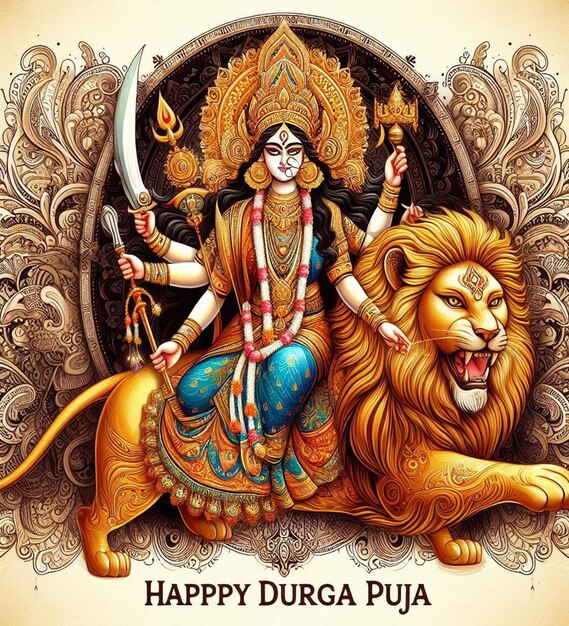 Photo this beautiful mythological illustration is created for happy durga puja and navratri