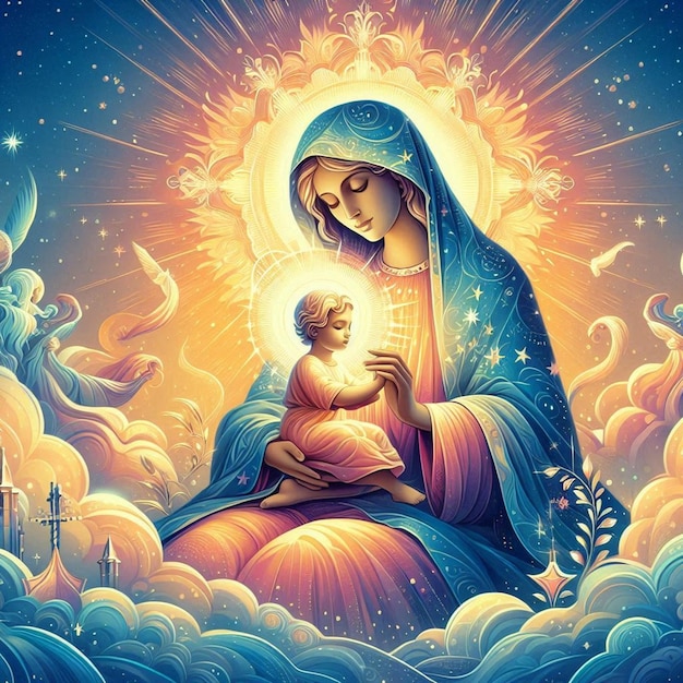 Photo this beautiful mythological illustration is illustrated for assumption of mary