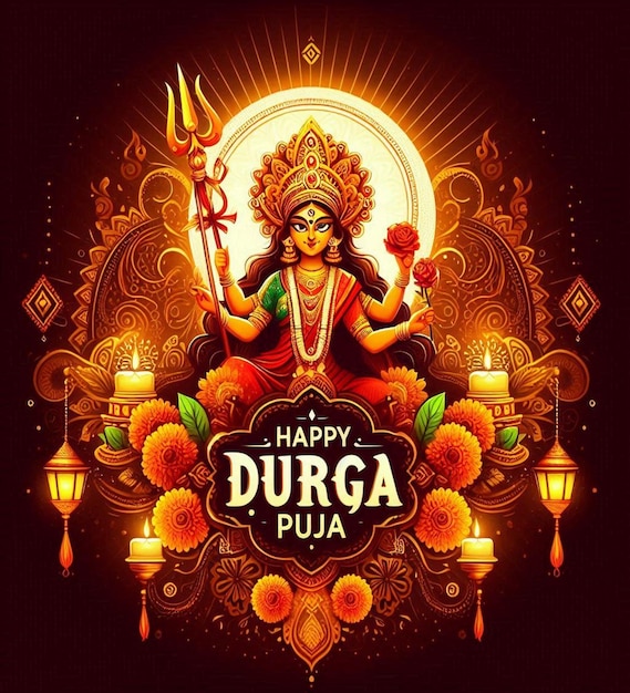 This beautiful mythological image is generated for Happy Durga Puja and Navratri