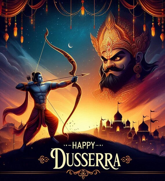 Photo this beautiful mythological poster design is made for happy dussehra festival