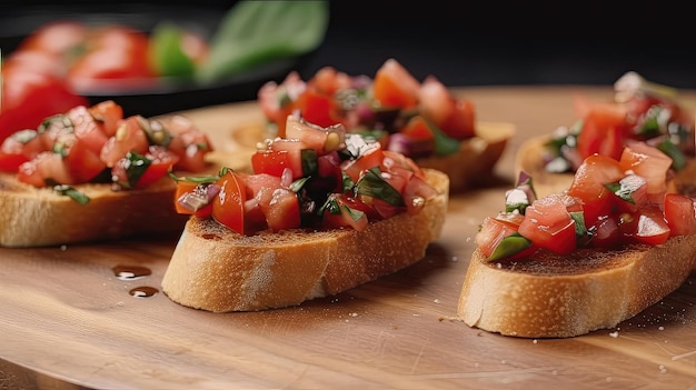 This cold bruschetta is a perfect balance of sweet and tangy featuring juicy diced tomatoes fragrant fresh basil pungent garlic and tangy balsamic vinegar Generated by AI