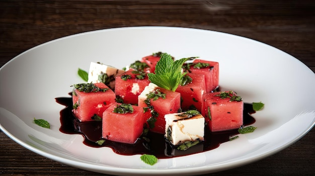 This colorful watermelon and feta salad is a nutritious and delicious way to stay cool during hot summer days Generated by AI