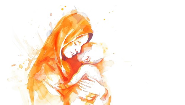 Photo this cute illustration of mother mary holding baby jesus against a white background motherhood