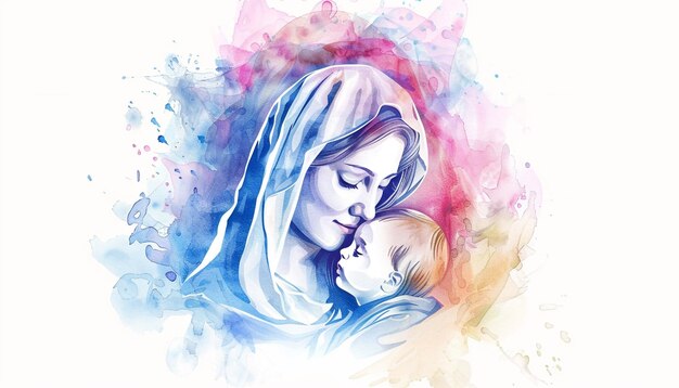 Photo this cute illustration of mother mary holding baby jesus against a white background motherhood