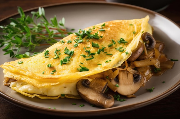 This delectable omelette is a perfect marriage of soft caramelized onions earthy mushrooms and aromatic thyme leaves The caramelized onions impart a subtle sweetness while the mushrooms