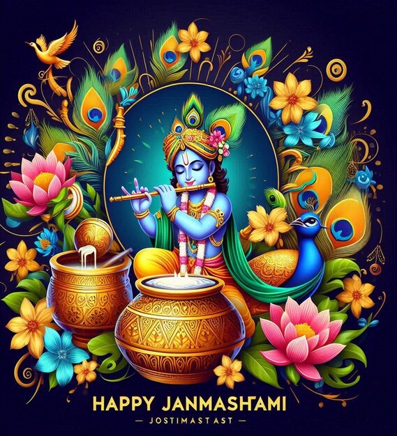 This design is designed for Indian traditional and Hindu mythological event Happy Janmashtami