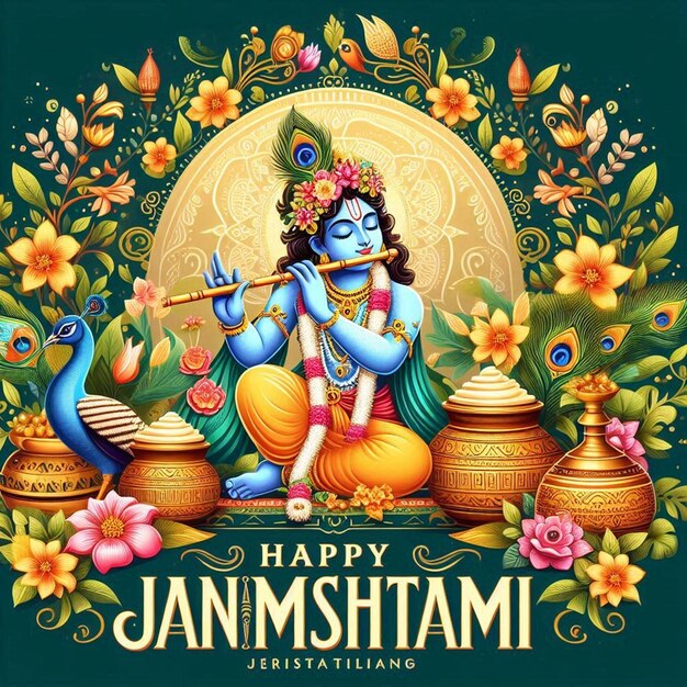 This design is designed for Indian traditional and Hindu mythological event Happy Janmashtami