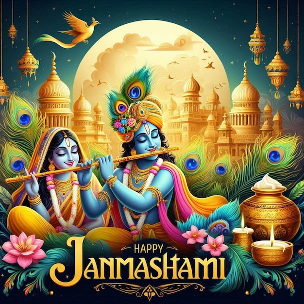 This design is designed for Indian traditional and Hindu mythological event Happy Janmashtami