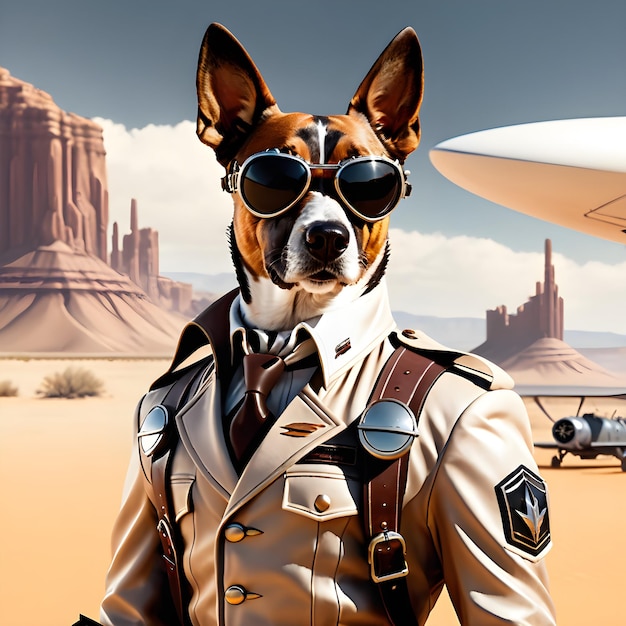 This dieselpunk Dolmate dog is one stylish pilot Walking closeup you can see that this anthropomo